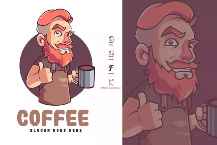 View Information about Coffee Shop Barista Mascot Illustrator Logo Template