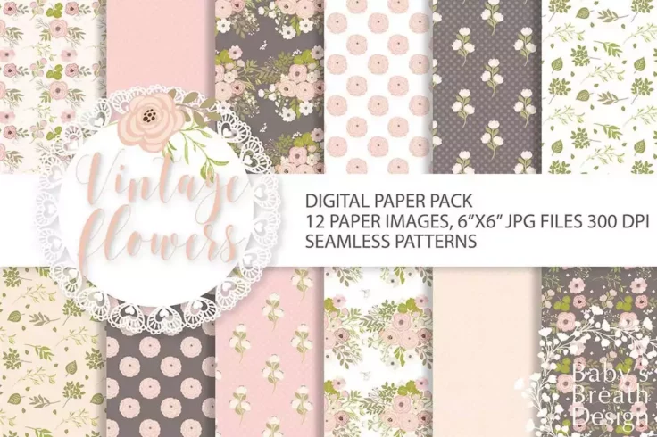 View Information about Vintage Floral Seamless Patterns Pack